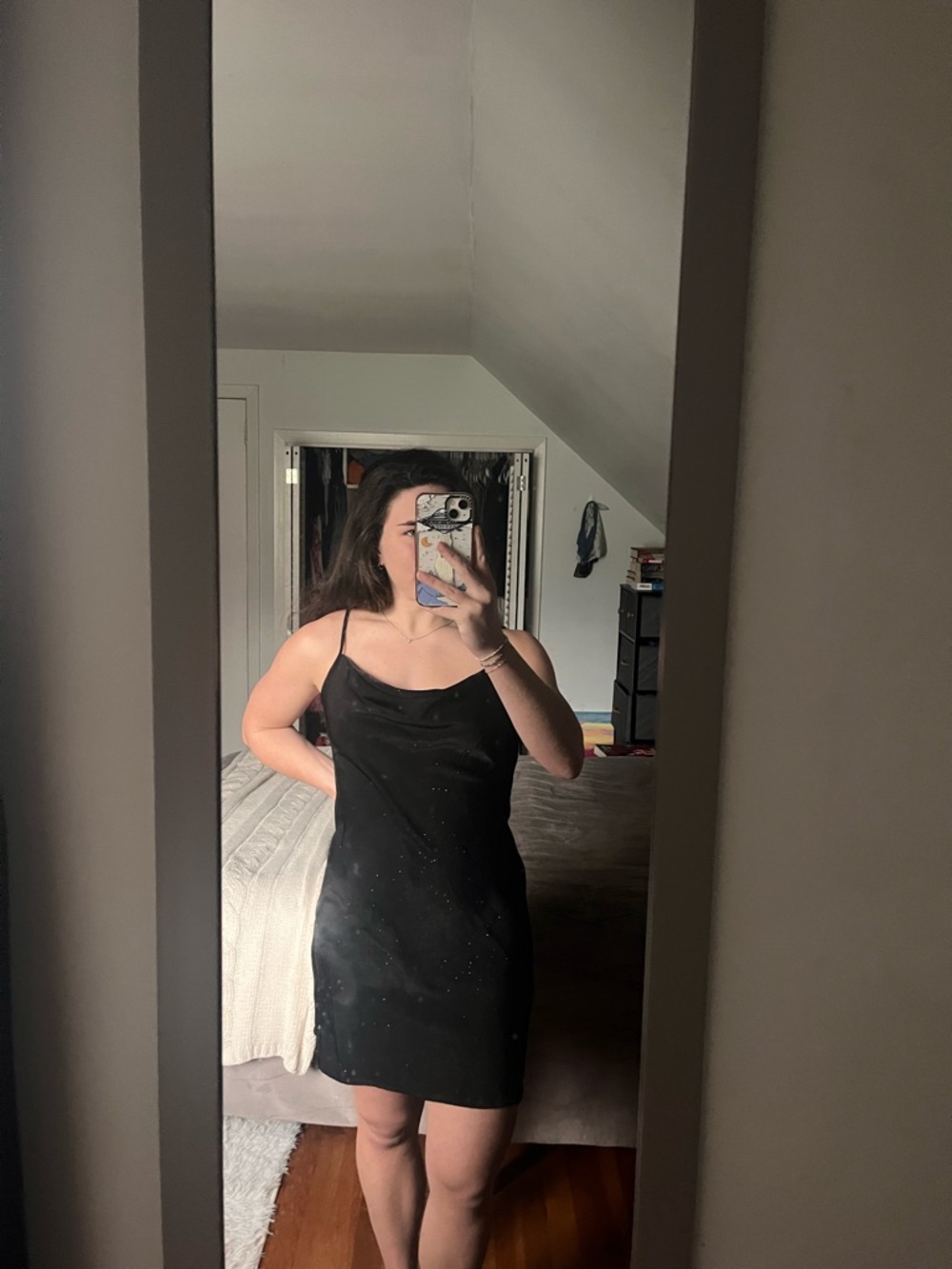 Heart Hips Black Mini Slip Dress with Cowl Neck